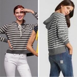 CAbi Women's Size M #5324 Windward Hoodie Shirt Gray White Lace Up Top